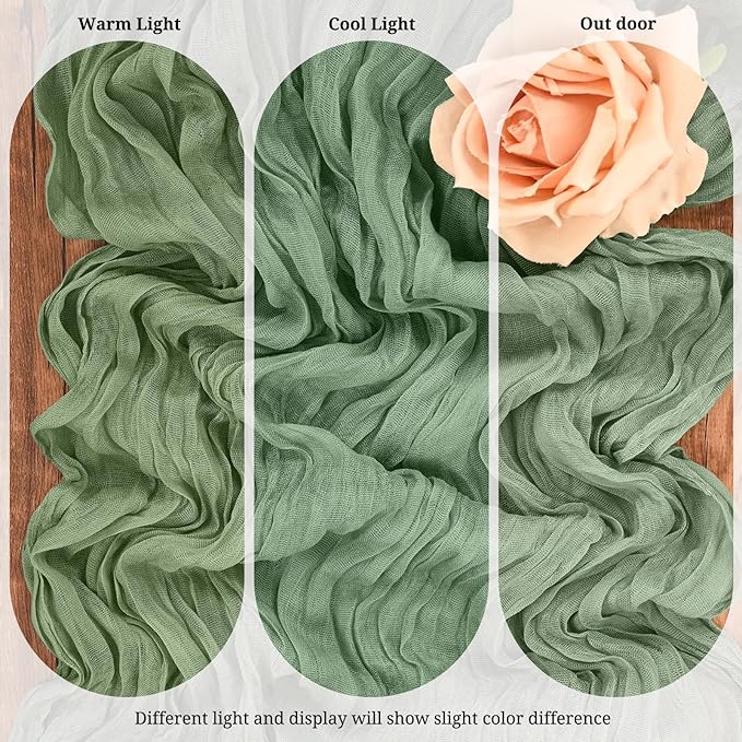 10 Pack Sage Green Cheesecloth Table Runner 17x108 Inch Semi Sheer Boho Gauze Cheese Cloth Table Runners, for Wedding Bridal Shower Birthday Party Home Decor Garden Farmhouse