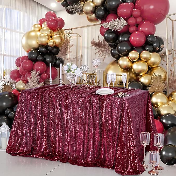 B-COOL Rectangle Sequin Tablecloth Large 90x156 Inch Party Tablecloths Glitter Table Linen for Birthday Wedding Baby Shower Christmas Holiday Banquet Decoration,Burgundy