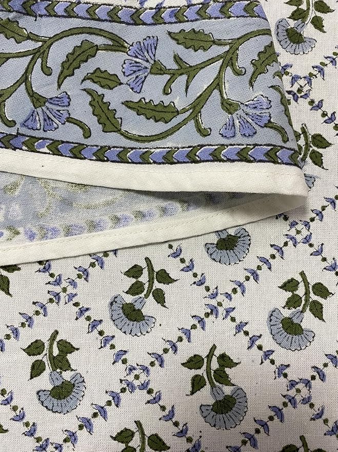 Ridhi Round Tablecloth Hand Block Print 100% Cotton Reusable Indian Light Blue 72 Inch Table Cover Decorative Everyday Use for Dining, Home, Party, Wedding, Farmhouse Gift for Spring, Mother's Day