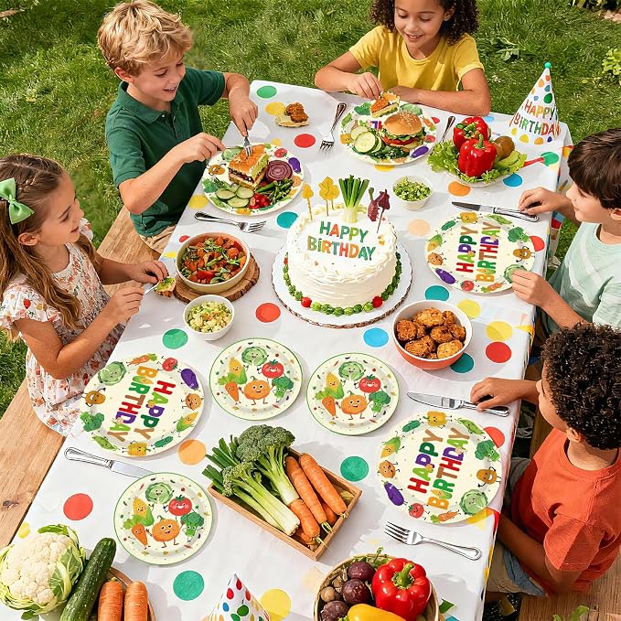 96Pcs Vegetable Birthday Party Supplies Cute Vegetable Plates and Napkins Garden Theme Tableware Sets for Farmer Market Birthday Baby Shower Party Decorations,Serves 24