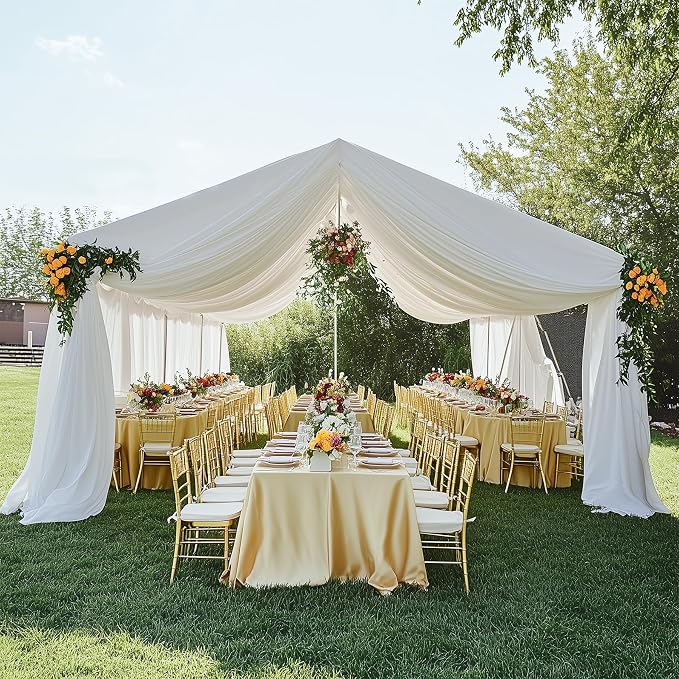 Outpain 20ftx20ft Ivory Backdrop Ceiling Drapes,4Panels 20ft Height Wrinkle Free Tent Draping Curtains, Fabric Drapery Ceiling Drapes for Wedding Ceremony Birthday Theme Parties with Rod Pocket