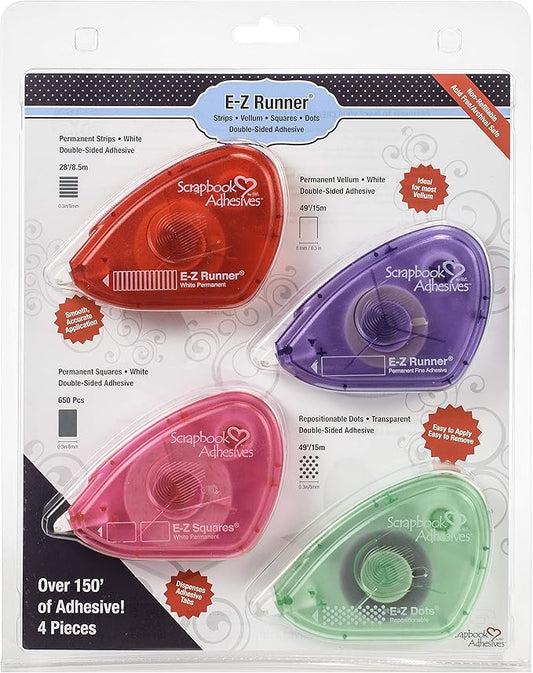 SCRAPBOOK ADHESIVES BY 3L EZ RUNNER VALUE PACK 4/PKG, Strips, Vellum, Squares & Dots (1699)