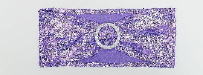 Sequin Lavender Chair Sashes for Wedding Decor, Light Purple Chair Bands with Buckles, Sequins Chair Bows Ties for Party Ceremony Event Christmas Decorations, 50 Pack