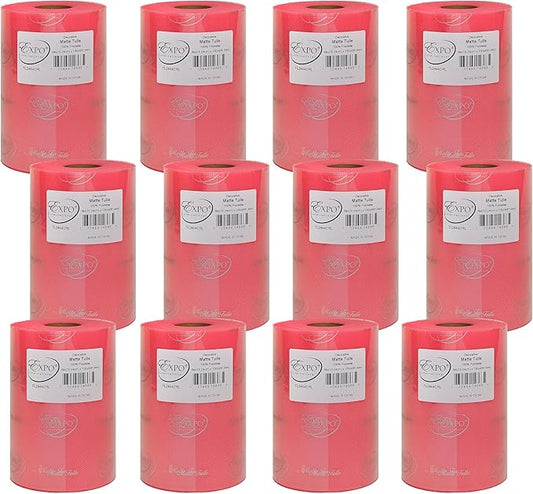 Expo International Decorative Matte Tulle, Roll/Spool of 6” X 100 Yards, Lightweight Polyester Tulle Fabric for Tutus, Costumes, and Party Decorations, Washable, Easy-to-Use, Pack of 12, Coral