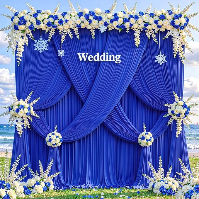 20ftx12ft Wrinkle Free Royal Blue Backdrop Curtain, 4 Panels 12FT Long Wedding Photo Backdrop Drapes, Silky Polyester Back Drop Cloth for Birthday Photography Background Party Backdrop Draping