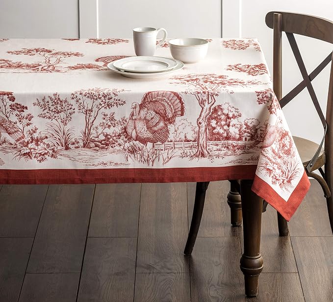 Maison d' Hermine Table Cloth Rectangle Table 100% Cotton 60 x 90 Inches Fall Tablecloth Reusable Everyday Use for Thanksgiving Christmas Decorations Dining Farmhouse Party (Holy Jouy - Red)