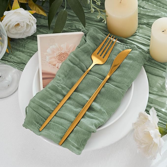 12 Pack Cheesecloth Napkins 20"x20" Sage Green Boho Gauze Cheese Cloth Napkins Bulk Rustic Dinner Table Decor for Wedding Bridal Baby Shower Party