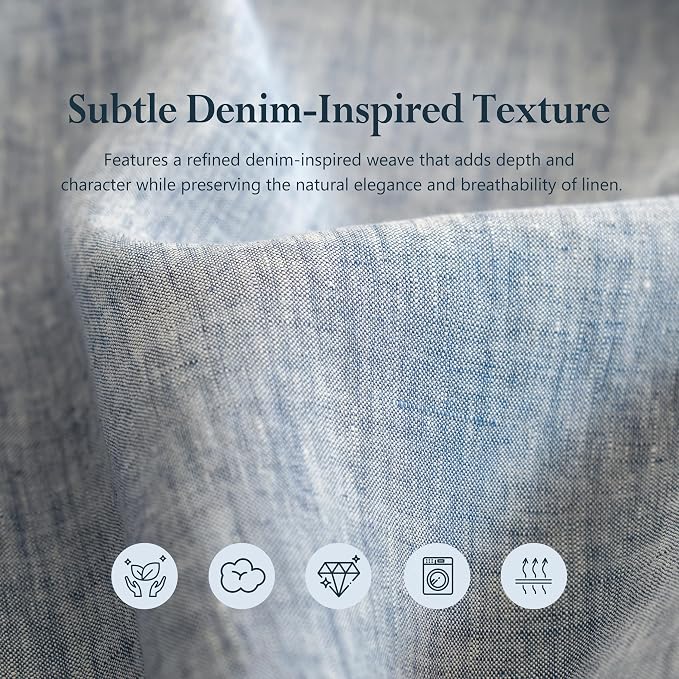 Linen World Yarn-Dyed Linen Tablecloth 72x72inch, Denim Look Table Cover, 100% French Linen Chambray Blue, Soft & Breathable Natural Flax, Washed Table Cloth for Dining & Everyday Use