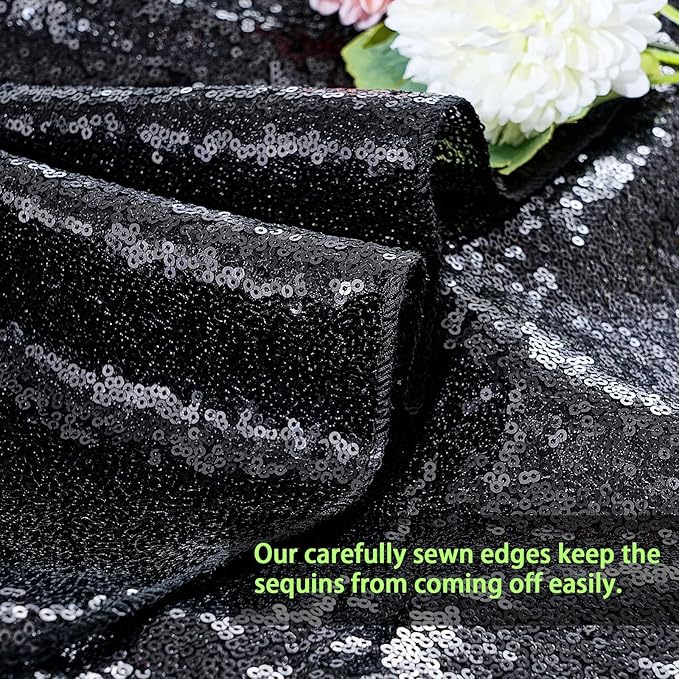 MoKoHouse Sequin Tablecloth Rectangular 90x132 Inch Black Table Cloth Seamless Glitter Fabric for Home Party Wedding Decor Halloween Decorations