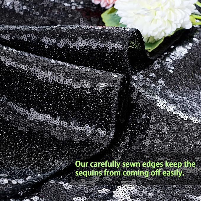 MoKoHouse Black Tablecloth Rectangle 60" x 102" Glitter Table Cloth Sequin Fabric for Halloween Party Wedding Ceremony Cake Dessert Table Decorations