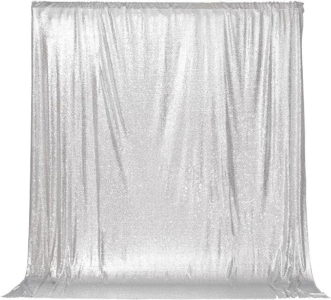 PartyDelight Silver Sequin Backdrop 6x6ft 4 Inch Rod Pocket | 3mm stitched silver sequins on mesh backing with 4 inch rod pocket for full body photos ceremony arches party walls and stage