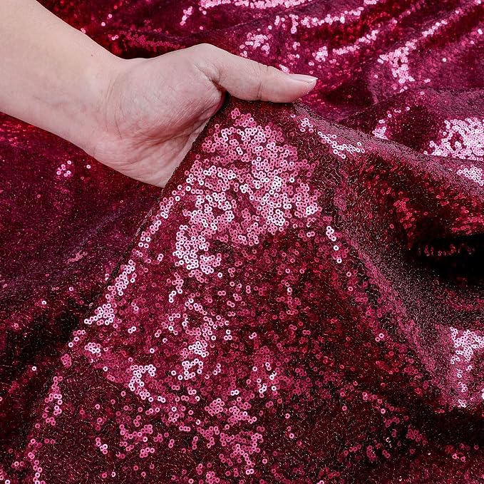 B-COOL Burgundy Sequin Tablecloth for Parties: Glitter Fabric 50x50 Inches Kitchen Linen for Square Head Centerpeices Party Decorations Christmas Decor