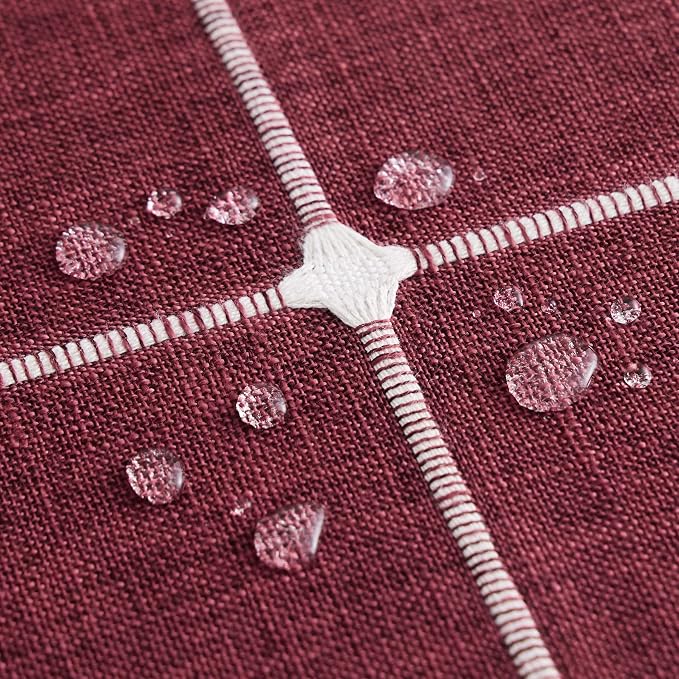 ZeeMart Boho Grid Table Cloth with Tassels (Burgundy, 60" x 104"), Heavy Weight Linen Checked Embroidered Farmhouse Tablecloth, Water Resistant Rectangle Red Tablecloths