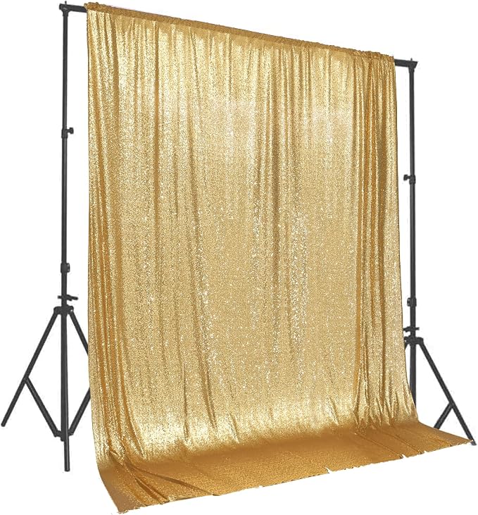 PartyDelight Gold Sequin Backdrop 10x10ft 4 Inch Rod Pocket | Dense 3mm sequins on mesh backing with 4 inch rod pocket for large wedding walls group photos stages and reception displays