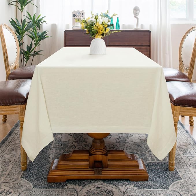 Linen World Linen Tablecloth,100% Pure Linen Cream Tablecloth 72" x 72" Inch,Washable Square Tablecloth for Dining,Outdoor,Weddings and Restaurants,Decorative Thanksgiving Christmas,Jacquard Weave