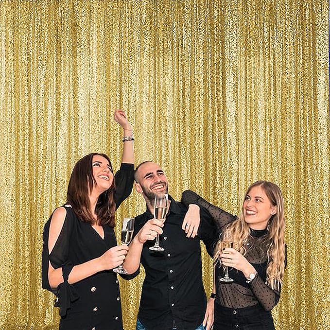 Sugargirl Gold Sequin Backdrop Curtain 4FTx8FT Glitter Gold Background Drapes Sparkle Photography Backdrop for Party Wedding Birthday Wall Decoration(1 Panel)