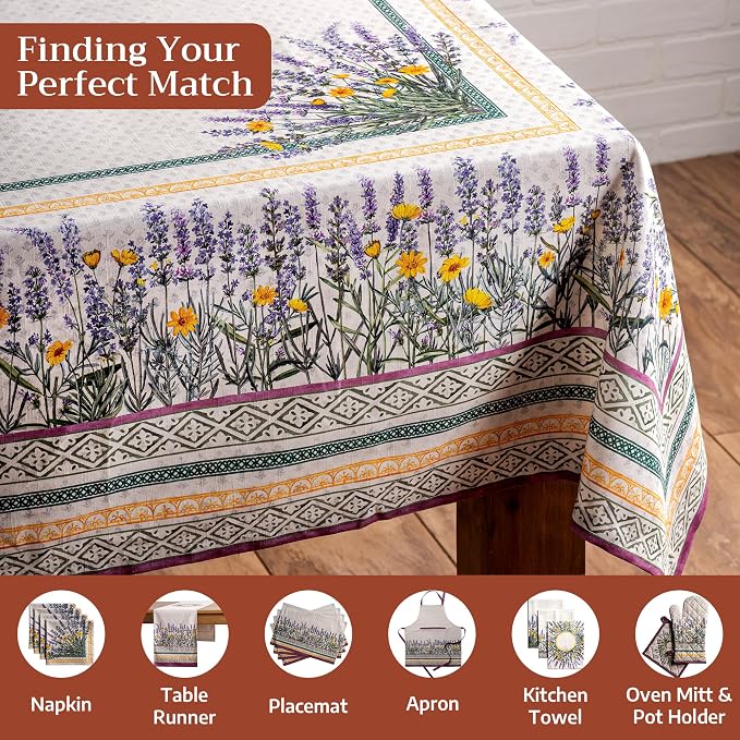 Maison d' Hermine Table Cloth Rectangle Table 100% Cotton 70 x 120 Inches Tablecloth Reusable Decorative for Dining Kitchen Room Farmhouse Party Home Hotel Restaurant Spring Summer - Fanny Lavender