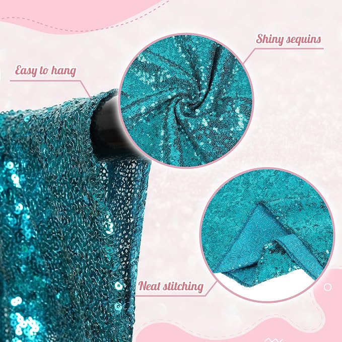 PartyDelight Teal Sequin Backdrop 10x10ft 4 Inch Rod Pocket | Dense 3mm sequins on mesh backing with 4 inch rod pocket for large wedding walls group photos stages and reception displays