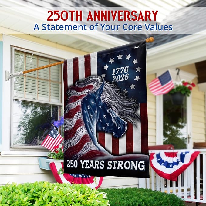 FLAGWIX American 250 Years Anniversary Patriotic Horse Flag - Polyester Double-sided Yard Flags For Outside 3x5 ft. Flag - 4th of July Decorations for Home Farm Yard Garden Decor Banner