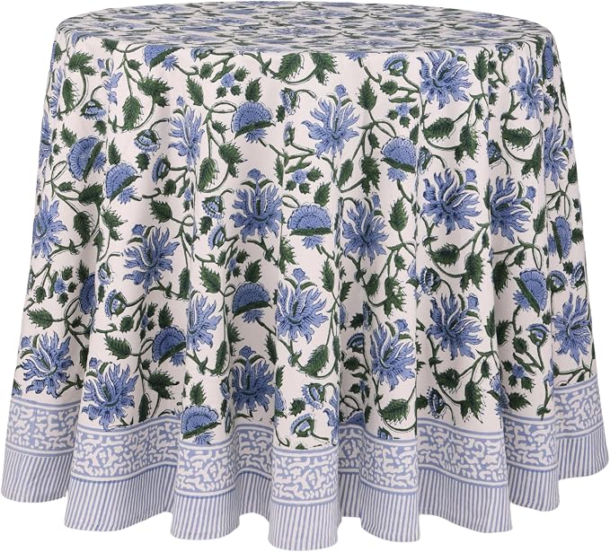 ATOSII Taj 100% Cotton Round Tablecloth, Handblock Print Floral Table Cloth for Kitchen Dining Linen I Parties, Weddings, Outdoors I 72" Inches Round