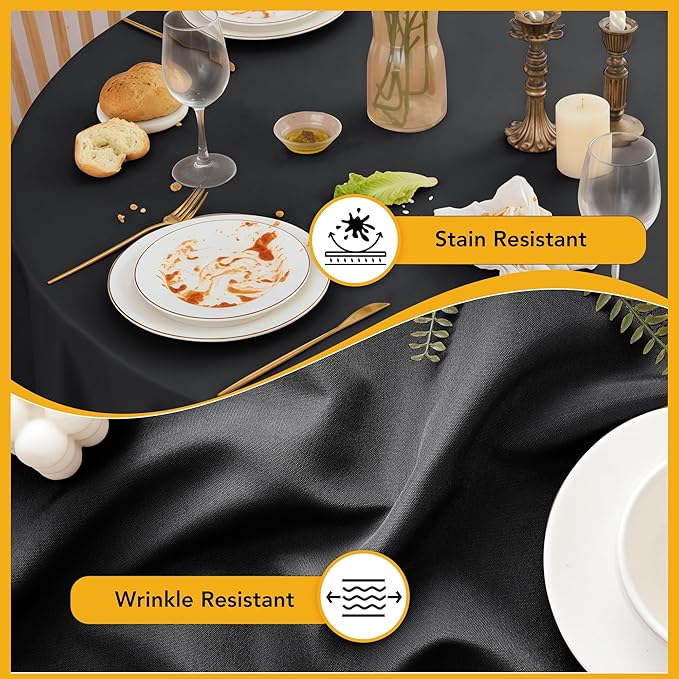 10-Pack Black Round Tablecloths, 70 Inches, Stain-Resistant Polyester for 3-4 Ft Round Tables - Washable Table Covers for Weddings, Banquets, Birthday Parties, Events