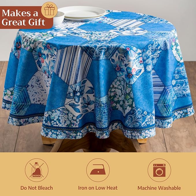 Maison d' Hermine Table Cloth Round Table 100% Cotton 63 Round Inches Tablecloth Reusable Decorative for Dining Kitchen Room Farmhouse Party Home Hotel Restaurant Spring Summer - Summer Blues