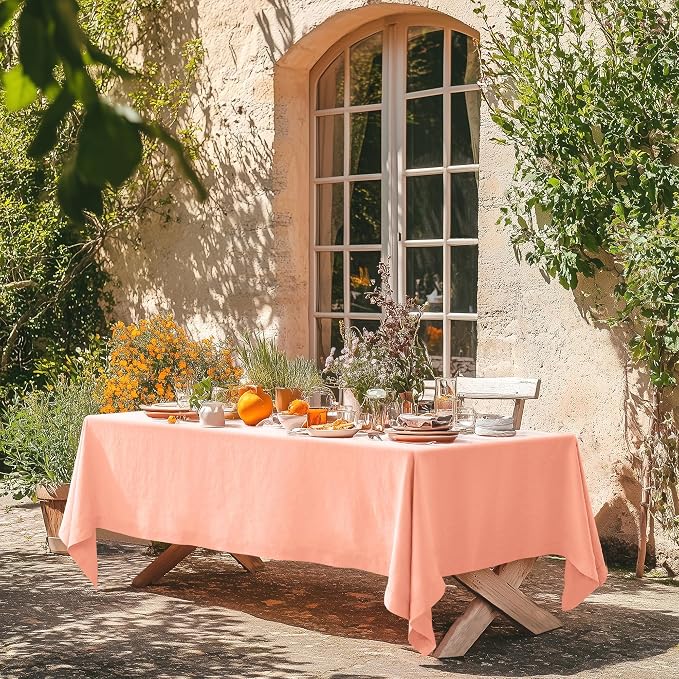 Linen World Linen Tablecloth,100% French Natural Flax Tablecloth 72" x 72" Inch,Washable Square Table Cloth for Dining,Outdoor,Weddings and Restaurants,Decorative Christmas,Peach Pink