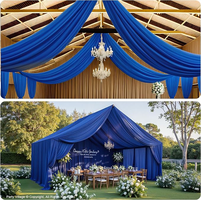 50ftx40ft Royal Blue Ceiling Curtain for Wedding Parties – 10 Panels Wrinkle-Free 40 FT Long Tent Draping Curtains for Wedding, Birthday & Theme Parties, 40ft Height with Rod Pocket