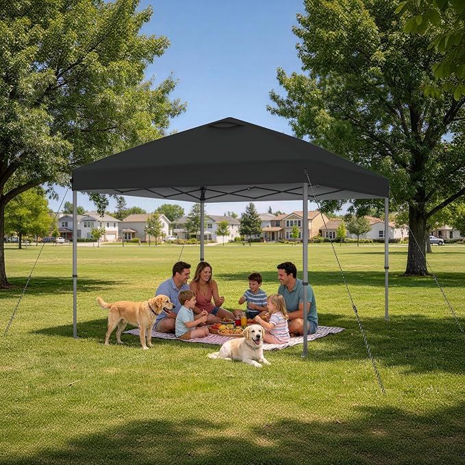 Explore Land 10x10 Pop Up Canopy with One Push Setup Heavy Duty Outdoor Sun Shade Tent for Beach,Camping,Events,Parties(Black)