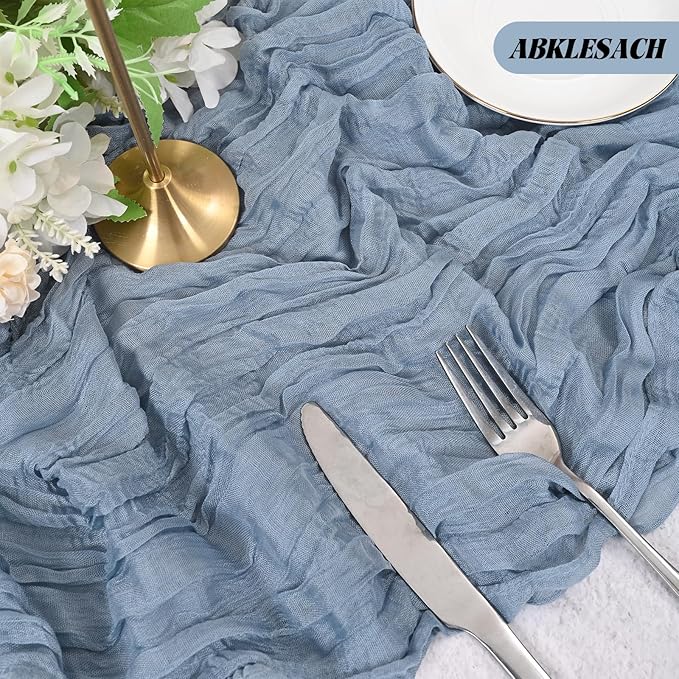 12 Pack Dusty Blue Cheesecloth Table Runner 120 inch Fall Thanksgiving Boho Rustic Gauze Farmhouse 10FT Cheese Cloth Runner for Baby Shower Wedding Party Holiday Home Decor