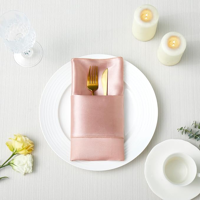 100 Pack Square Satin Dinner Napkins, 20x20 Inches Silky Soft Smooth Table Cloth Napkins for Restaurant Weddings Banquet Party Decoration, Rose Gold