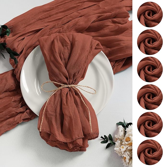 LZY 60 Pack Gauze Cheesecloth Napkins 20x20 Inch Dinner Cloth Napkins, Soft Boho Table Napkins Rustic Wrinkled Cheese Cloth Napkins Bulk for Wedding Party Baby Shower Event Decor (Terracotta)