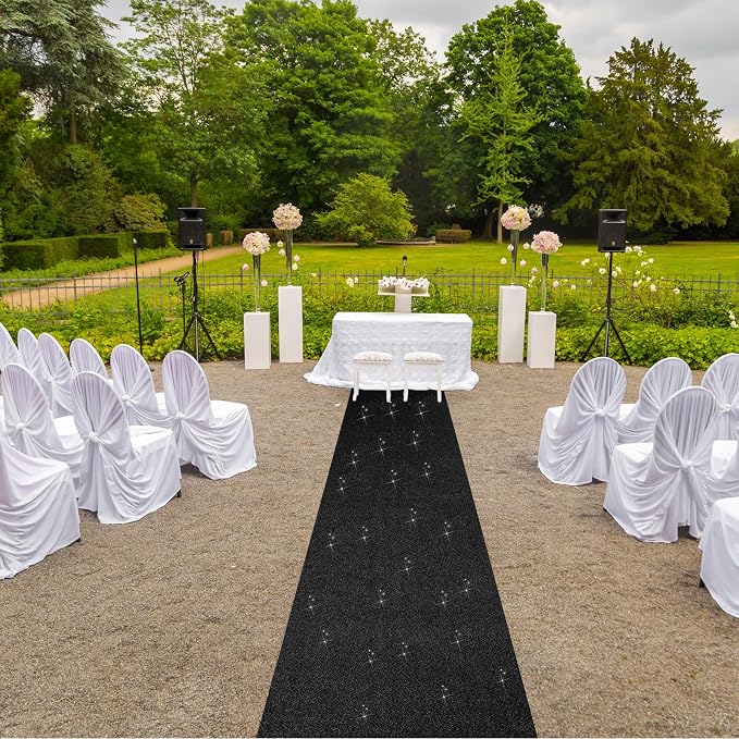 Shihanee Sequin Aisle Runner for Wedding Glitter Rug with Carpet Tape Sparkly Prom Outdoor Floor Birthday Carpet Runner for Ceremony Event Graduation Party(2 x 15 ft,Black)