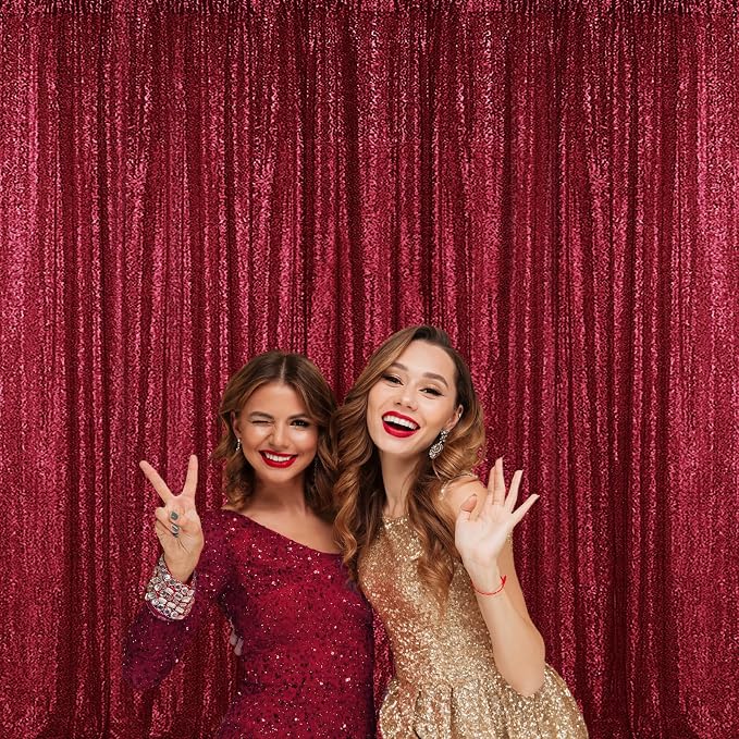 Sugargirl Burgundy Sequin Backdrop Curtain 4 Panels 2FTx8FT Glitter Burgundy Background Drapes Sparkle Photography Backdrop for Party Wedding Birthday Wall Decoration