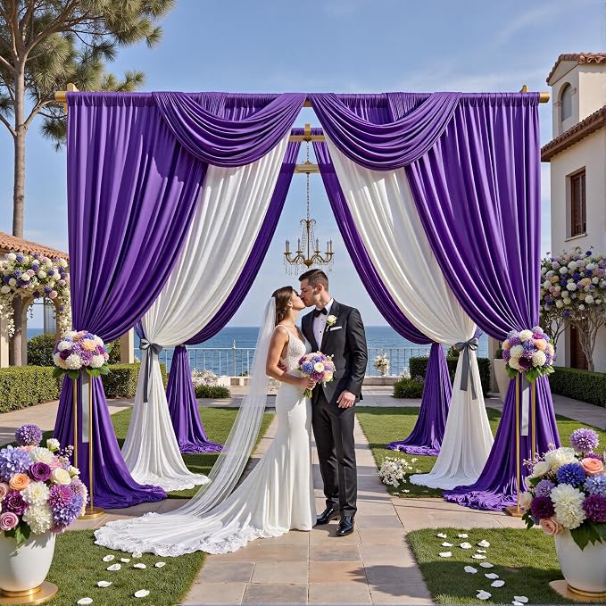 20ftx12ft Wrinkle Free Purple Backdrop Curtain,4 Panels 12FT Height Wedding Backdrop Drapes,Silky Polyester Back Drop Cloth for Birthday Photography Background Party Backdrop Draping