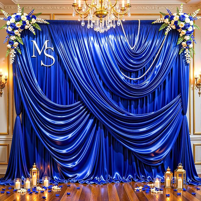 Royal Blue Glitter Backdrop Curtains - 10x12FT Satin Photo Backdrop, Wrinkle-Free Shimmer Back Drop Cloth Shiny Drapes for Photobooth Wedding Birthday Parties Photoshoot Background Decorations