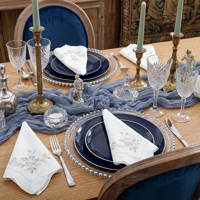 KIRE 200PCS Blue Plastic Plates with Silver Rim - Navy Blue Plastic Plates Include 100 Dinner & Dessert Plate - Heavy Duty Dark Blue Disposable Plate for Wedding/Parties/4th of July