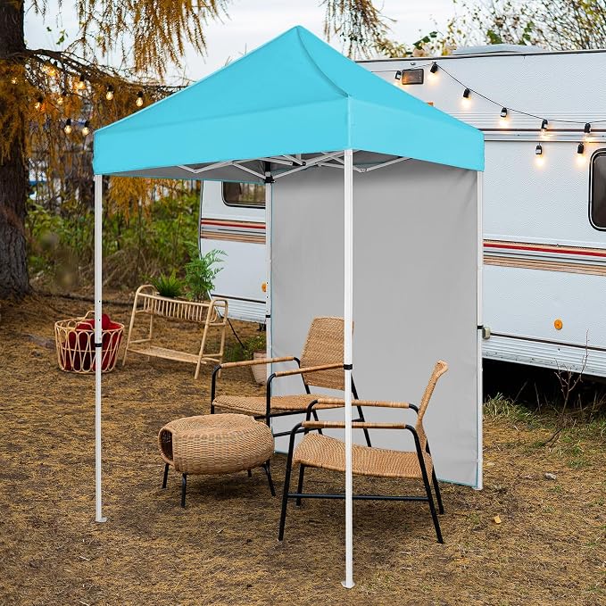 COOS BAY 5x5 Pop Up Canopy Tent with Side Wall, Easy Setup Portable Sun Shelter with Carry Bag, Outdoor Shade for Beach, Camping, Sports & Backyard, Light Blue