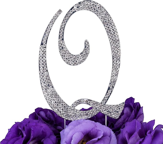 LOVENJOY Gift-boxed Wedding Cake Topper Q Letter Cake Topper Rhinestone, More Durable than Acrylic, Keepsake Reused upon Anniversary, 3.5"