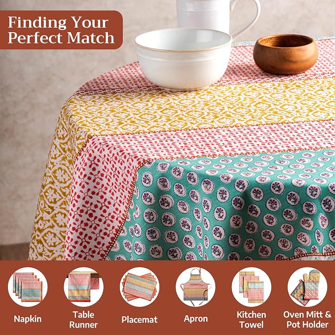 Maison d' Hermine Table Cloth Round Table 100% Cotton 69 Round Inches Tablecloth Reusable Decorative for Dining Kitchen Room Farmhouse Party Home Hotel Restaurant Spring Summer - Provence
