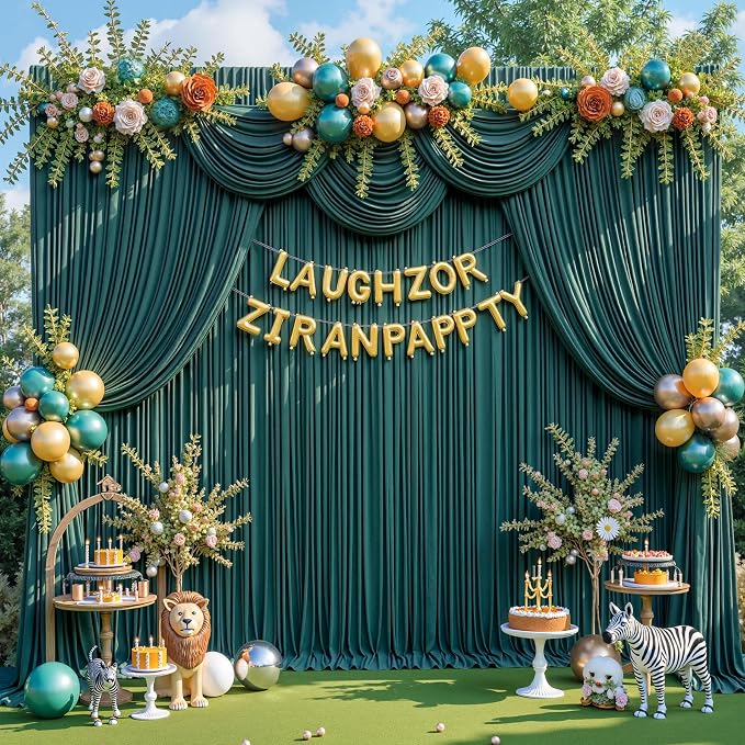 20x8ft Hunter Green Photo Backdrop Curtains for Parties Birthday Wrinkle Free Polyester Photoshoot Curtains Drapes Backdrop for Wedding Baby Shower Graduation Photography Background 4 Panels 5x8FT