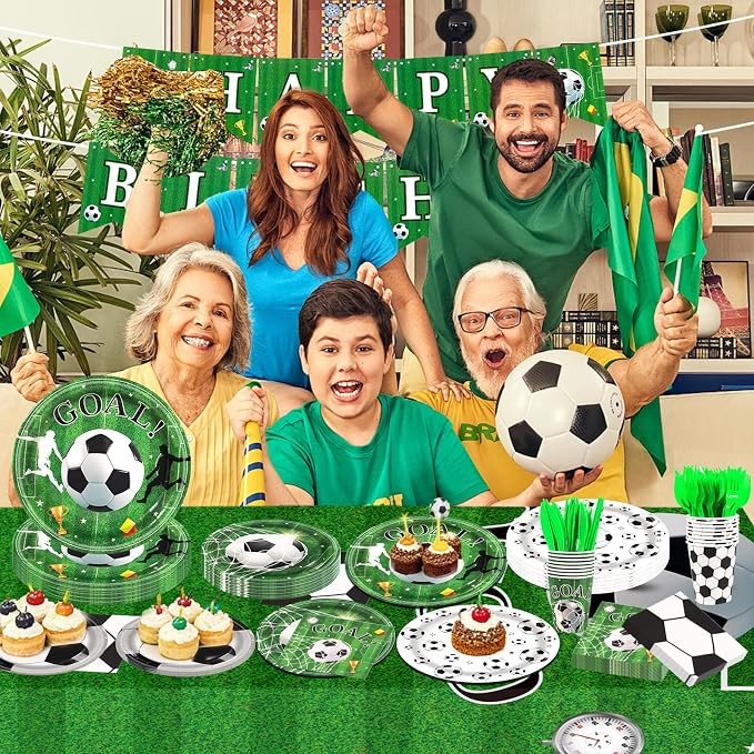 182Pcs Soccer Birthday Party Decorations,Soccer Plates and Napkins Tableware Set for Sports Soccer Theme Party Supplies, Serve 30