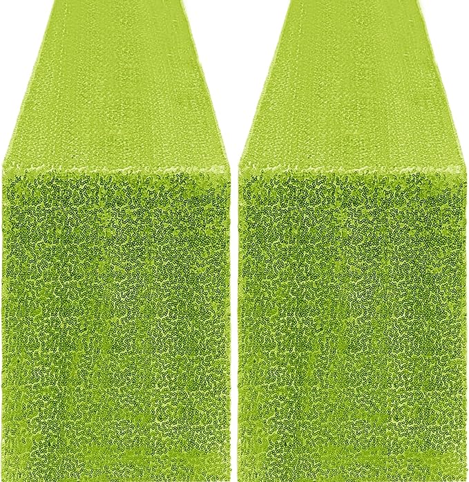 2 Packs 12 x 72 inches Sequin Table Runner, Apple Green Glitter Table Runner for Birthday Party Supplies Wedding Engagement Baby Shower Holiday Celebration Event Decorations