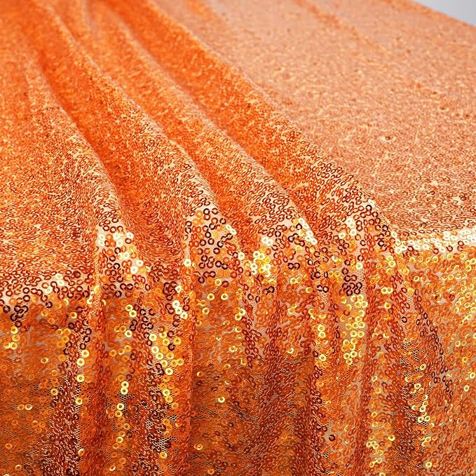 Poise3EHome Orange Sequin Tablecloth 50×72 Inch Rectangle Sparkly Fabric Table Cover Overlay for Halloween Baby Shower Birthday Party Wedding Holiday Decoration