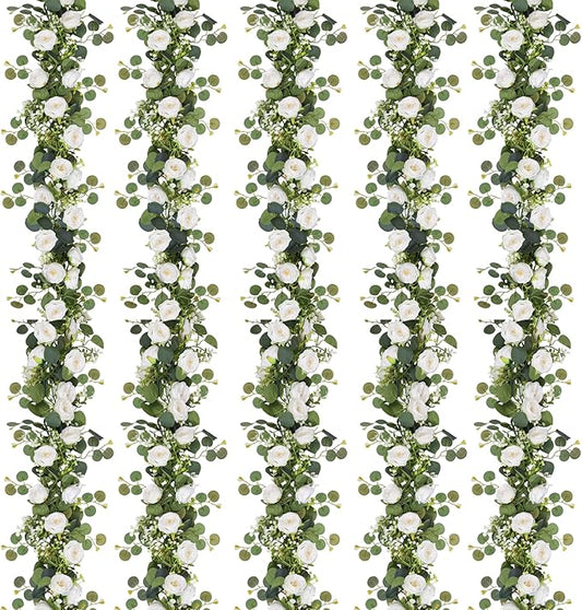 Nihaoya 10 Pcs Artificial Garlands with Fake Flowers-6 Roses, Artificial Vines for Wedding Decorations,Table Centerpieces, Home, Party Arch Decor