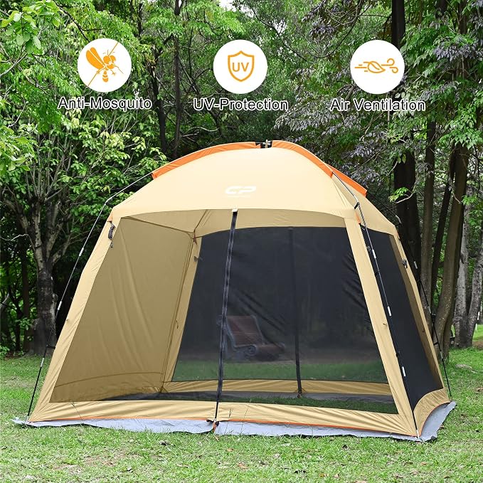 CAMPROS CP Screen House Room with 1 Pc Removal Wind/Sun Panel Canopy Tent Camping Tent Screen Shelter Gazebos for Patios Outdoor Camping Activities, 10'X10'X86in(H) - Beige
