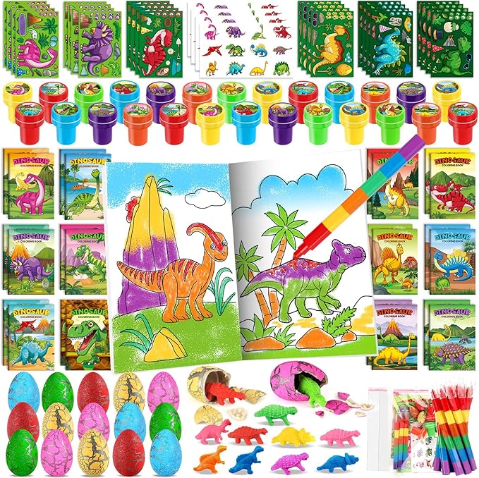 BenLouis 84Pcs Dinosaur Party Favors Dino Theme Coloring Books Crayons Sticker Set Bulk for Kids Jurassic Birthday Goodie Bag Stuffer Classroom Gifts Rewards Craft Pinata Fillers