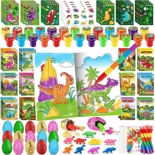 BenLouis 168Pcs Dinosaur Party Favors Dino Theme Coloring Books Crayons Sticker Set Bulk for Kids Jurassic Birthday Goodie Bag Stuffer Classroom Gifts Rewards Craft Pinata Fillers