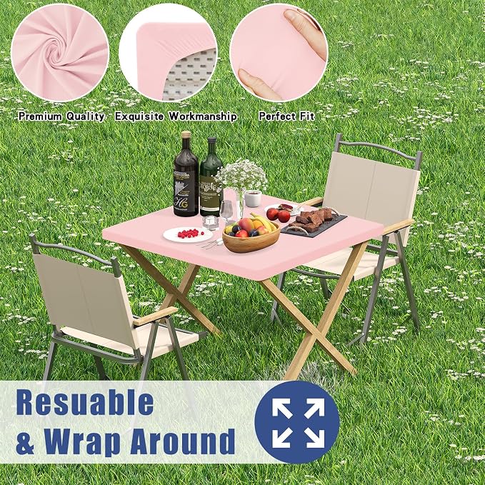 Moosfor Spandex Square Table Cloth 6 Pack, Elastic Fitted Tablecloths for Picnic, Stretch Washable Patio Table Cover for Outdoor, Camping, Banquet and Parties (Pink, 34"x34")