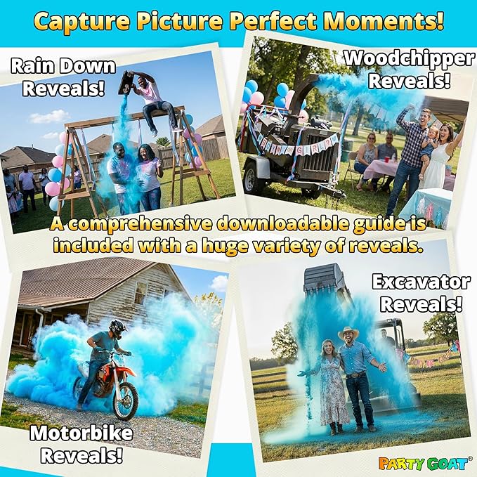 Baby Boy Gender Reveal Powder – 6 lbs, Blackout Bags, Vibrant Blue Powder for Tire Burnout Smoke, Exhaust Color & Target to Shoot. Leakproof & Non-Toxic Party Kit. 2 x 3LB + Gender Reveal Idea Guide